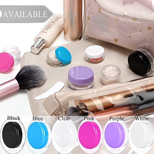 25PCS 5 Gram Sample Containers, 5ml Empty Jars with Lids, Small Cosmetic Containers, Mini Sample Jars with 2PCS Mini Spatulas for Make Up, Oils, Lotion, Powder, Paint, Jewelry, Lip Balms(Black Lid)