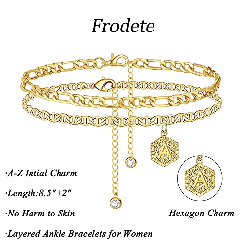 Frodete Gold Initial Bracelet for Women 14K Gold Plated Bracelets Hexagon Pendant Personalized 26 Letter Cuban Bracelets(B)