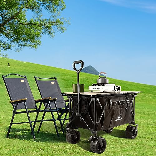 Whitsunday Collasible Wagon Cart, Large Capacity Wagon,Camping Beach Wagon Outdoor Picnic All-Terrain Wheels Heavy Duty Utility Wagon Cart for Grocery Gardening Shopping Fishing Black
