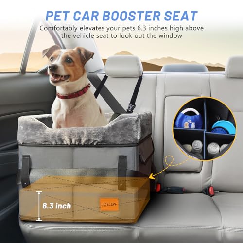 JOEJOY Small Dog Car Seat for Small Dogs, Portable Puppy Dog Booster Seat for Car with Clip-On Safety Leash, Adjustable Straps Perfect for Small Pets Up to 25lbs (Grey)