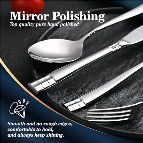 KINGSTONE Flatware Set, 20 Piece Silverware Set for 4, 18/10 Stainless Steel Cutlery Utensils Sets with European Design, Pure Hand Mirror Polished, Dishwasher Safe