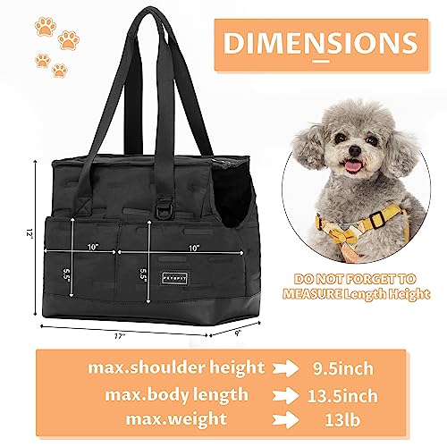 Petsfit Small Dog Purse Carrier, Portable Pet Carrier Tote Cat Carrier with Adjustable Safety Leashs, Pocket, Poop Dispenser, Waterproof TPU Bottom, Black