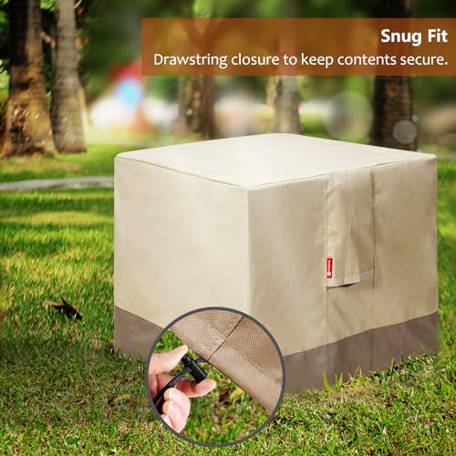 SheeChung Fire Pit Cover Square 28" L x 28" W x 25" H,Waterproof 600D Heavy Duty Outdoor Fire Pit Table Cover, Fits 24-28 Inch Square Fireplace,Gas Fire Pit Cover,Beige