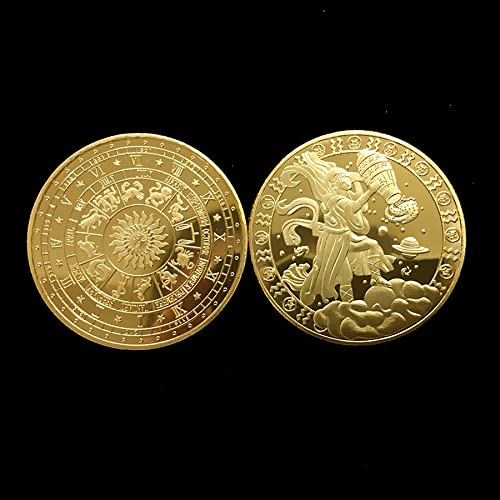 12 Constellation Challenge Coin Gold-Plated Lucky Coin, Birthday Present Gift for Him or Her (Aquarius)