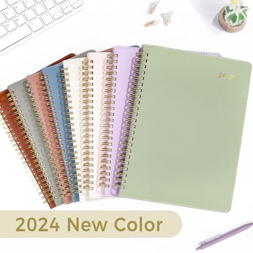 SUNEE 2024-2025 Weekly & Monthly Planner 6.4"x8.5" - 12 Month (July 2024 - June 2025), Vegan Leather Cover Planner Academic Year Calendar, Pocket, Notes, Monthly Tab, Brown