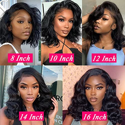 8 Inch Bob Wig Human Hair Body Wave Lace front Wigs For Black Women Human Hair 4x4 Lace Closure Loose Wave Brazilian Virgin Remy Hair Pre Plucked With Baby Hair