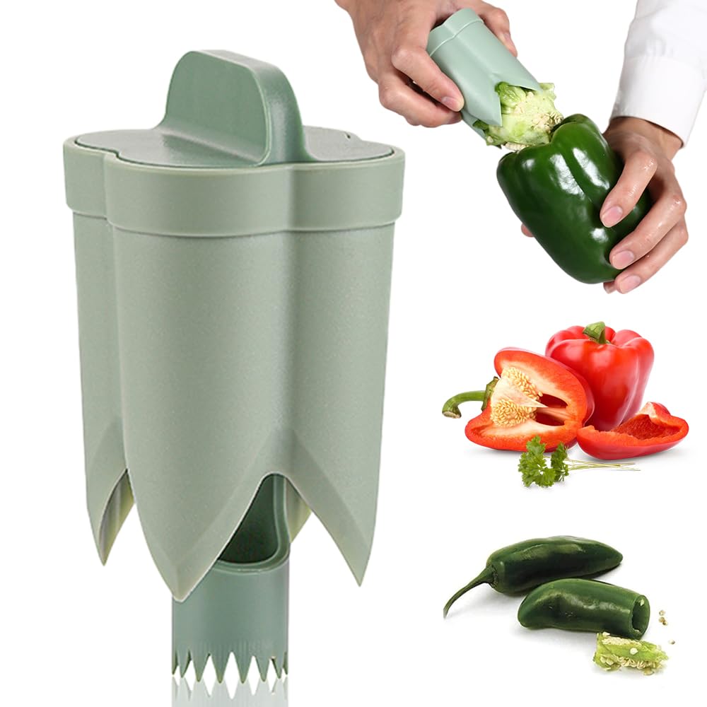 Pepper Seed Corer Remover, 2024 New 2 in 1 Bell Pepper Cutter Pepper Porer Seed Remover Tool, Quickly Cutting and Deseeding Bell Pepper Corer Tool for Vegetables Kitchen Gadget (1)