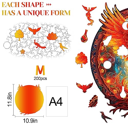 KAAYEE Wooden Jigsaw Puzzles-Wooden Puzzle Adult Unique Shape Advanced Phoenix Wooden Jigsaw Puzzle for Adult, Family Puzzles 8.5 * 7.9in 100pcs