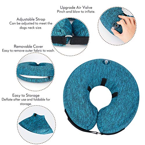Dog Cone Collar for Small Medium Large Dogs for After Surgery, Pet Inflatable Neck Donut Collar Soft Protective Recovery Cone for Dogs and Cats - Alternative E Collar Does Not Block Vision - Green,XS