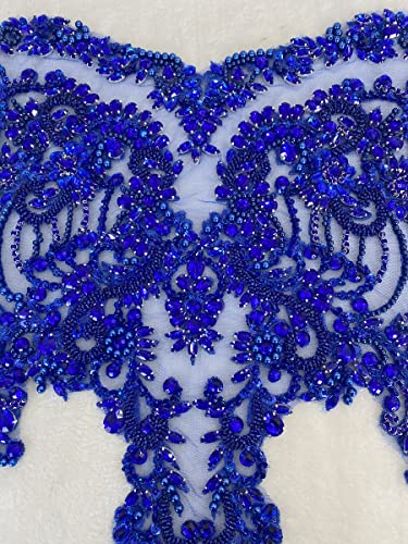 Handmade red/Blue/Gold/Green Rhinestones lace Bodice Applique Sewing Beads Crystal Trim Patches Accessory for Dress Clothes (Lightpurple)