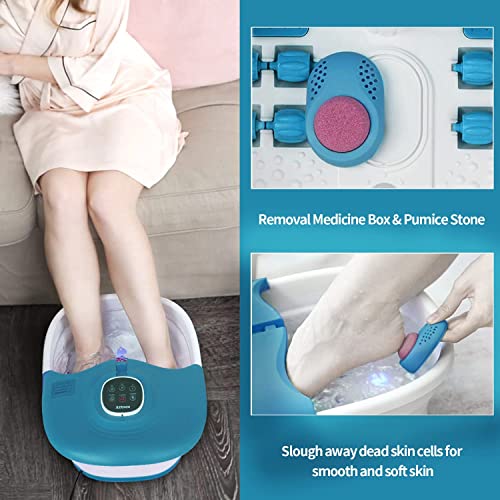 Collapsible Foot Spa Bath with Heat, Remote Control, Temperature Control, Bubbles, Red Light, Pumice Stone, 16 Massage Roller Pedicure Foot Spa Tub Foot Soaker for Soothe & Relax Tired Feet