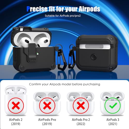 RFUNGUANGO for Airpods 3rd Generation Case with Secure Lock Clip, Full Body Shockproof Hard Shell Protective, AirPods 3 Case Compatible with Apple AirPod 3rd Gen 2021 [Front LED Visible] - Yellow
