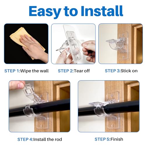 6-Pack No Drill Needed Curtain Rod Holders, Self Adhesive Rod Brackets, Multipurpose Nail Free Stick on Curtain Rod Hooks, Curtain Hangers for Bathroom, Bedroom, Livingroom