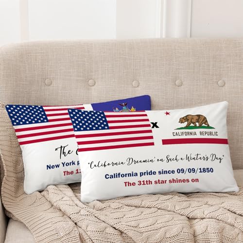 4th of July California Pillow Cover 12x20 - Patriotic Golden Bear on State Flag Design, Celebrates American Independence, Perfect for Memorial Day, California Dreamin' Home Decor