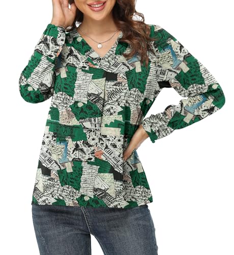 Jouica Women Blouses for Work Loose Flowy V Neck Blouses for Women Casual Chiffon Ladies Office Tops,White Dot,XX-Large