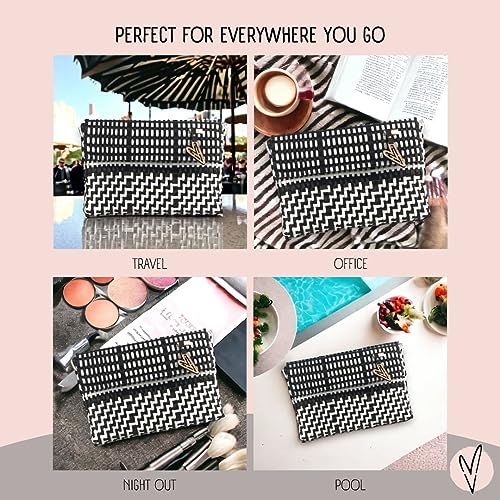 MARIA VICTORIA Handwoven Plastic Mexican Clutch For Women, Water Resistance, Perfect For Summer, Travel, Indoor And Outdoor Activities, Magpie BW