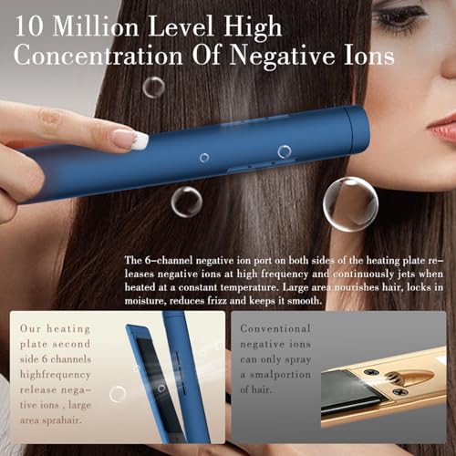 KUSNCA Professional Flat Iron Hair Straightener and Curler Iron 2 in 1, Ceramic Negative Ion Straightening, Dual Voltage Travel Pack, Front Anti-Scald Function, LCD 230°F-450°F, 1 Inch (Blue)