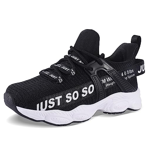 COKAFIL Boys Girls Running Shoes Tennis Lightweight Sneakers for Little Kids/Big Kids, Black, 5 Y/36 EU