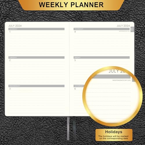 2024-2025 Planner - 2024-2025 Weekly Monthly Planner, July 2024 - June 2025, 5.85'' x 8.5'' Academic Planner 2024-2025 with Leather Cover, Pen Holder, Elastic Closure, 24 Ruled Pages