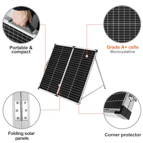 DOKIO Portable Foldable 100W 18v Solar Suitcase Monocrystalline, Folding Solar Panel Kit with Controller to Charge 12 Volts Batteries (AGM Lead/Acid Types Vented Gel) RV Camping Boat