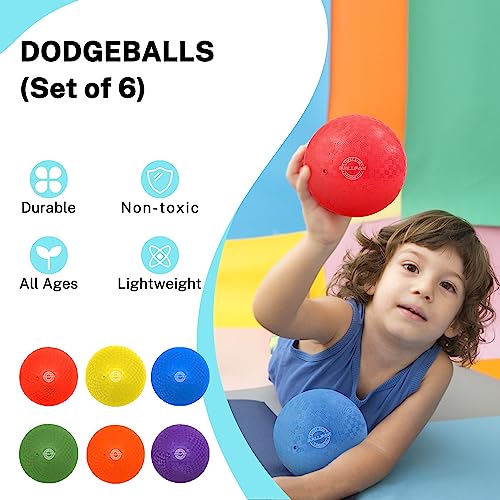 BallFUN Dodgeballs Playground Balls 5", Dodge Ball Set for Kids & Adults, Bouncing Kickballs Handball for Outdoor & Indoor Games - Includes Pump & Mesh Storage Bag (5",6 Pack)