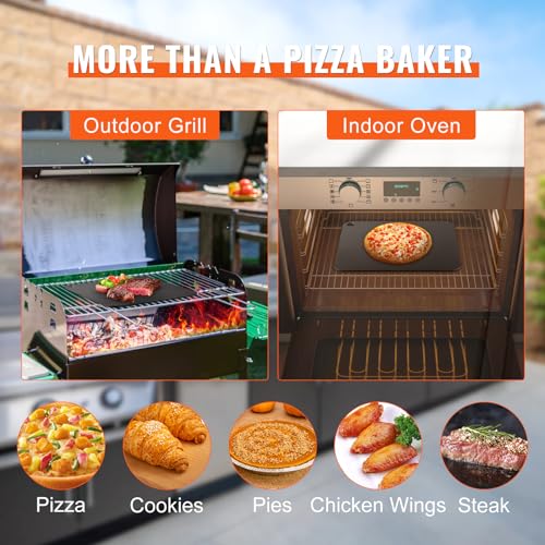 VEVOR Pizza Steel, 13.5" x 10" x 1/4" Pizza Steel Plate for Oven, Pre-Seasoned Carbon Steel Pizza Baking Stone with 20X Higher Conductivity, Heavy Duty Pizza Pan for Outdoor Grill, Indoor Oven