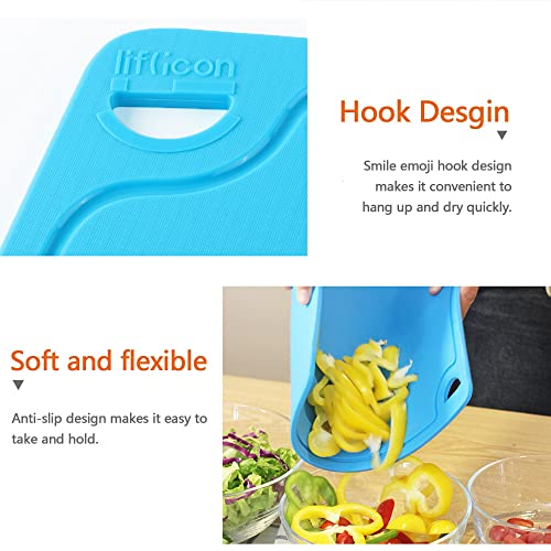 Liflicon Silicone Thick Cutting Boards Mats Set of 3pcs Foldable & Flexible Design Juice Grooves Easy Grip Handle Dishwasher Safe for Kitchen,BPA free Chif-Orange