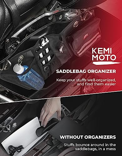 KEMIMOTO Motorcycle Saddlebag Organizers 2 Pack Compatible with Touring Models 2014-2024 Street Glide Road Glide Road King Electra Glide Black Saddle Bag Liners