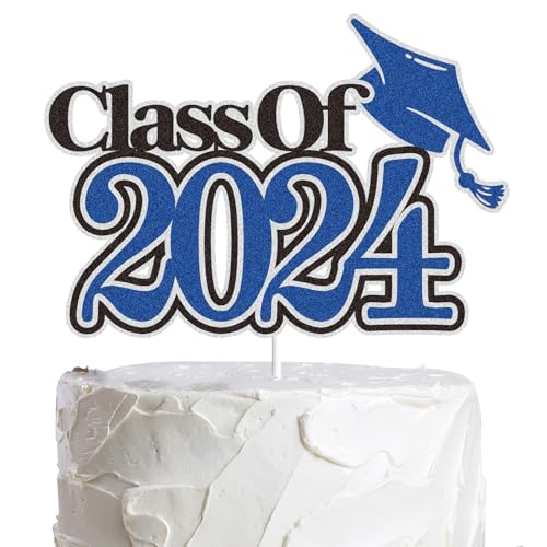 Class of 2024 Graduation Cake Topper Blue Glitter Grad 2024 Happy Graduation Congratulations Cake Decorations Graduation Congrats Grad We are So Proud of You Party Supplies