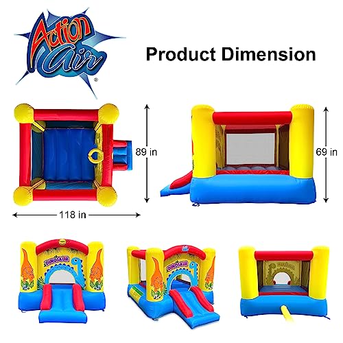 Action Air Inflatable Bounce House, Dinosaur Theme Bouncy Castle with Air Blower, Durable Sewn & Extra Thick for Indoor/Outdoor Fun with Slide