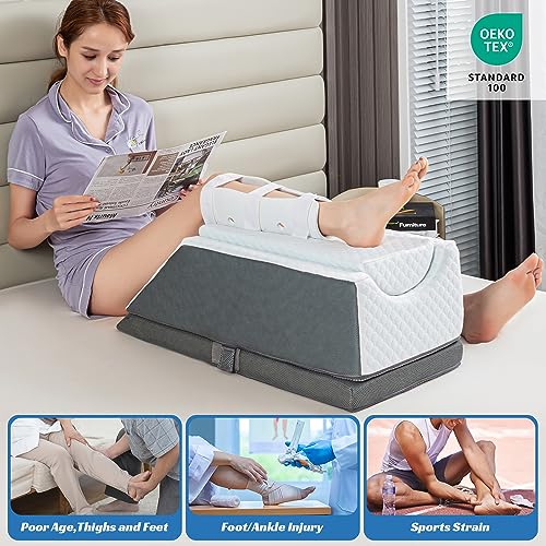 Adjustable Leg Elevation Pillow with Memory Foam, 3-Height Adjustable Leg Pillow for After Surgery, Knee, Ankle Injury, Foot Rest, Improve Circulation and Pain Relief, Removable & Washable Cover