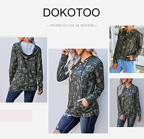 Dokotoo Hoodies for Women Long Sleeve Sweatshirt Drawstring V-Neck Pullover Loose Tops Tunic Shirts Kangroo Pocket 2024 Fashion Fall Hooded Sweatshirt for Women Red Medium