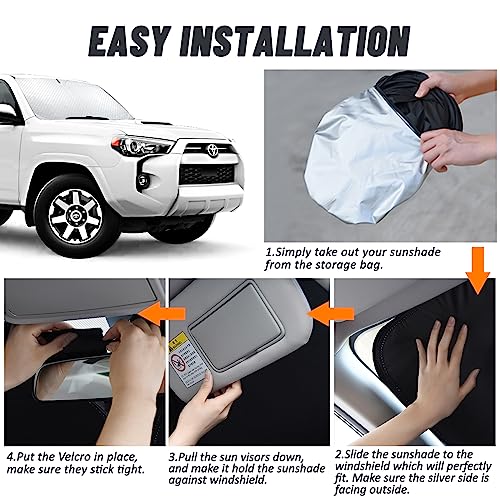 D-Lumina Windshield Sun Shade for 2010-2023 Toyo-ta 4Runner Accessories, Foldable Front Window Sunshade Sun Visor Protector Block UV Rays Heat, Upgraded 3 Layers 240T Material