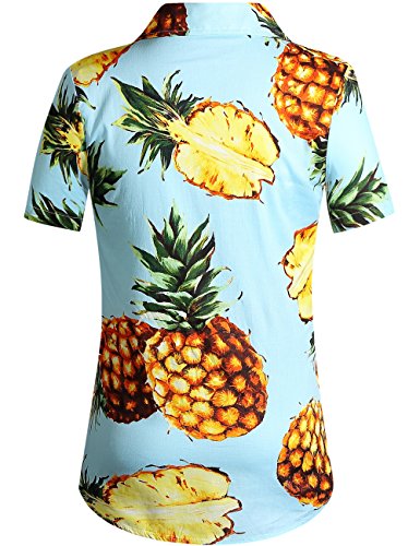 Hawaiian Shirts for Women, Tropical Shirts for Women, Pineapple Shirts for Women Short Sleeve Blouses Casual Floral (Small, Blue Red)