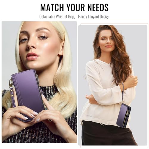 Defencase Compatible with Samsung Galaxy S23 Ultra Case Wallet with RFID Blocking Card Holder for Women Men, PU Leather Magnetic Snap Flip Zipper Strap Phone Case Fit for Galaxy S23 Ultra 5G, Purple