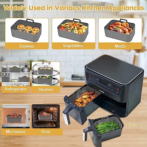 8 QT Air Fryer Silicone Liners Rectangular for Ninja Foodi Dual Reusable Silicone Airfryer Liner Rectangle Silicone Air Fryer Oven Basket (8 * 5.3 inch（8 QT）, DZ201 - Black)