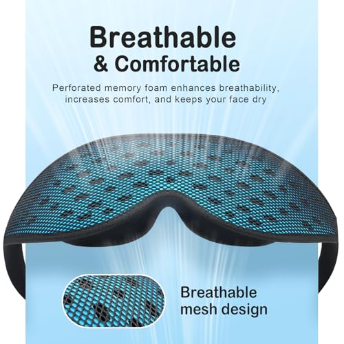 LitBear Breathable Sleep Mask, 3D Eye Mak Sleep for Side Sleepers Women Men, Light Blocking Sleeping Mask with Adjustable Strap, Soft Lightweight Eye Cover for Travel, Night Work, Nap, Office - Blue