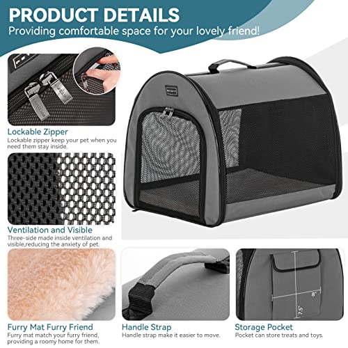 Petsfit Soft Travel Dog Crate, Arch Design Escape Proof Collapsible& Portable Soft Sided Dog Kennel for Small Dog,19.5 inch,Grey