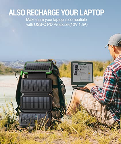 BLAVOR Solar Charger Power Bank, PD 18W Fast Charging 20000mAh Battery Pack with 4 Foldable Panels, Portable Solar Powered USB C Charger with Camping Flashlight Compass Carabiner for Cell Phone