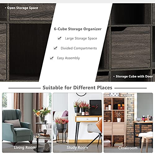 Giantex 9-Cube Storage Organizer, Storage Cabinet with 4 Open Cubes and 5 Cabinets, Freestanding Wooden Cubby Bookcase, Compartment Units for Home Office, 3-Tier Bookshelf for Books