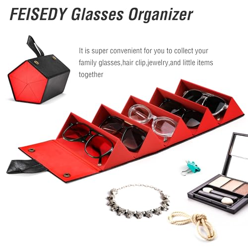 FEISEDY Sunglasses Organizer 5 Slots Travel Glasses Case,Hanging Eyewear Holder Fashionable PU Leather Eyeglass Case B0087