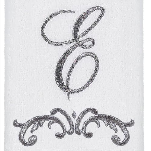 Avanti Linens - Fingertip Towel, Soft & Absorbent Cotton Towel (Monogram Collection, Initial E), White