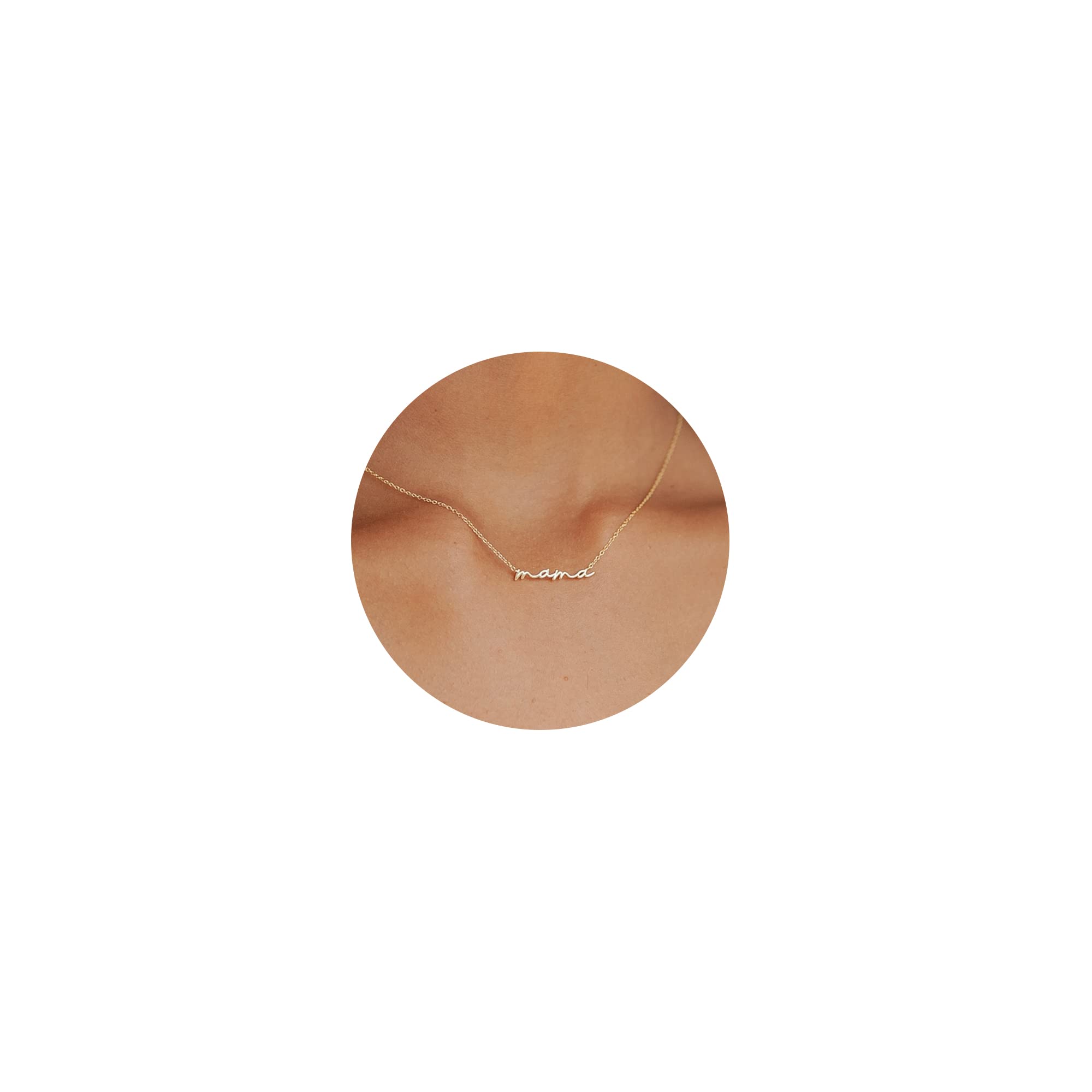 Dainty Small Mama Necklaces for Women - 18K Gold Plated Mom Chain Pendant Necklace for Mother's Day Gifts for Mom, New Mom Gifts