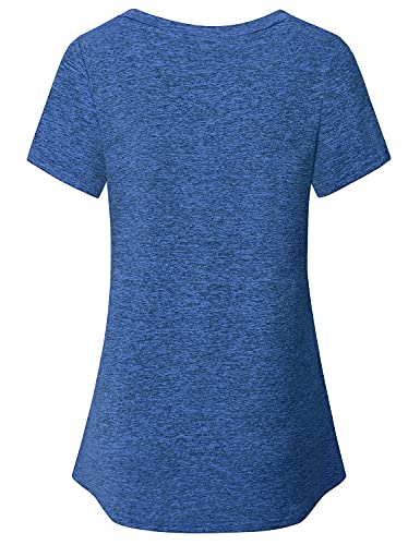 Casual Active Shirts for Women,Exercise Gym Athleisure Yoga Short Sleeve V Neck Tops Sports Marathon Biking Functional Rapidry Wicking T-Shirts Western Holiday Wear Blue Medium