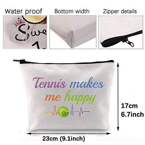 CMNIM Tennis Makeup Bag Tennis Gifts for Tennis Players Cosmetics Bag Gifts for Tennis Lovers Tennis Makes Me Happy Travel Bag Zipper Pouch Organizer (Tennis Makeup Bag)