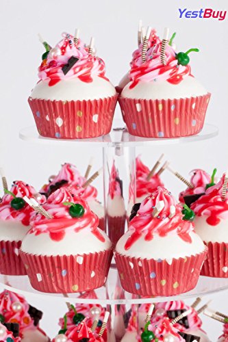 YestBuy 4 Tier Round Acrylic Cupcake Stand with Base, Premium Cupcake Holder, Acrylic Cupcake Tower Display Cady Bar Party Décor – Display for Pastry (4" Between 2 Layers with Base)