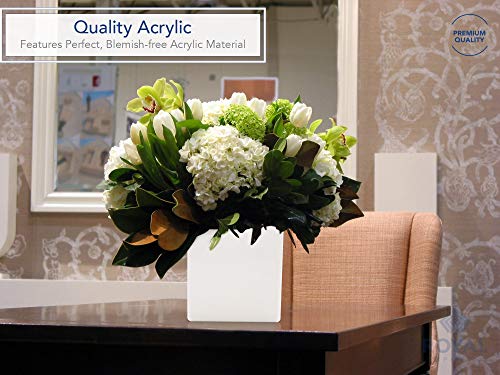 Royal Imports Flower Acrylic Vases Cubes - Decorative Centerpiece for Home or Wedding - Non Breakable Plastic, 4" - White