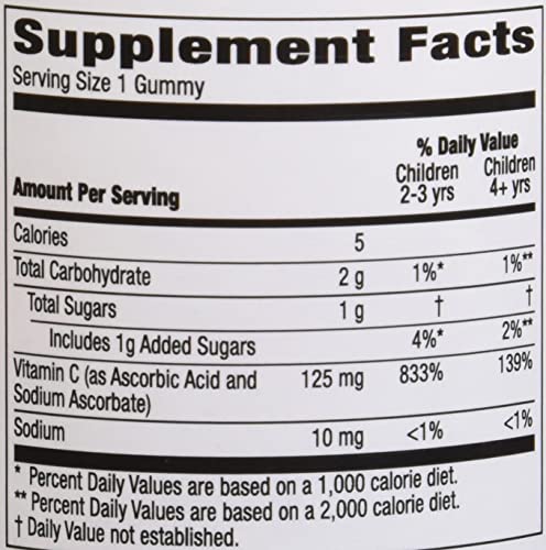 Amazon Brand - Mama Bear Vegan Kids Vitamin C, Orange, 60 Count, Immune Health, 125 mg per Gummy