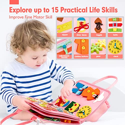 hahaland Busy Board - Montessori Toys for 2 Year Old Girl Birthday Gift - Preschool Learning Activities with Life Skills,ABC,123,Shape,Color,Animal,Weather,Toddler Travel Toys for Ages 2-4 1-3