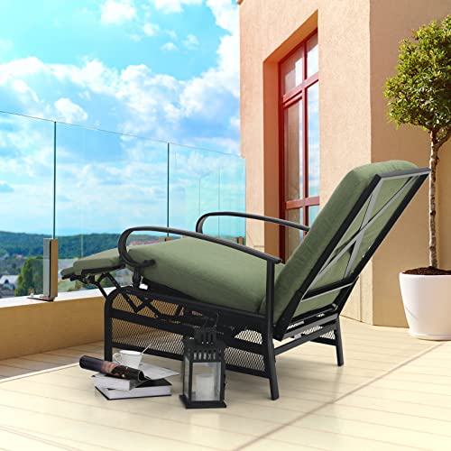 Sophia & William Outdoor Recliner Patio Lounge Chair Adjustable Reclining Chair with Removable Cushion and Metal Frame for Lawn Pool Garden Backyard, Navy